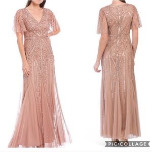 New Adrianna Papell Beadded Flutter Sleeve gown
